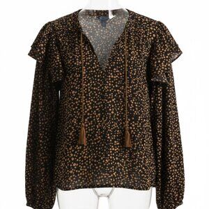 Scoop Dot Print Peasant Blouse XL Black Tan